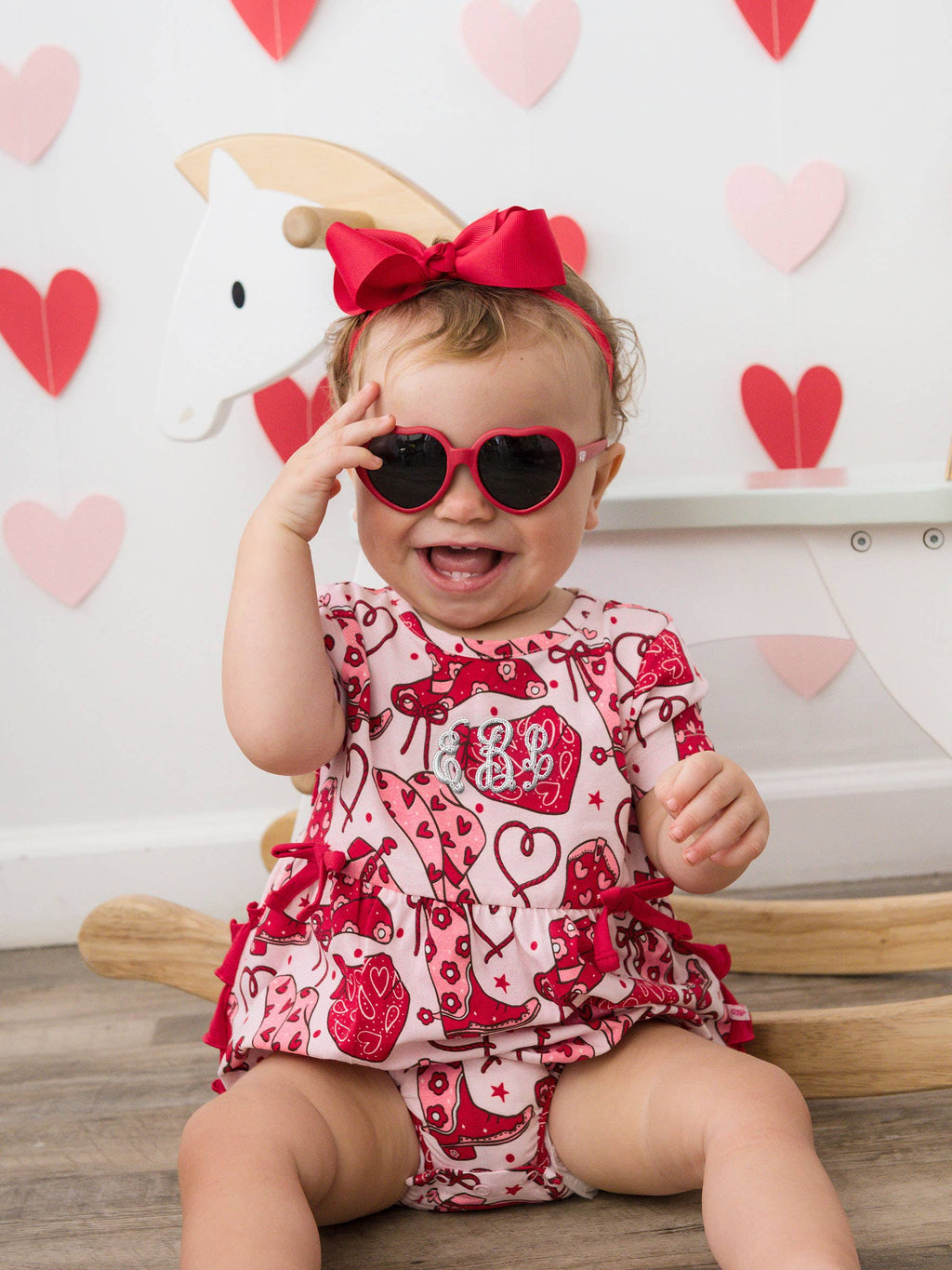 Baby Girls Lasso Love Knit Short Sleeve Bow Bubble Romper