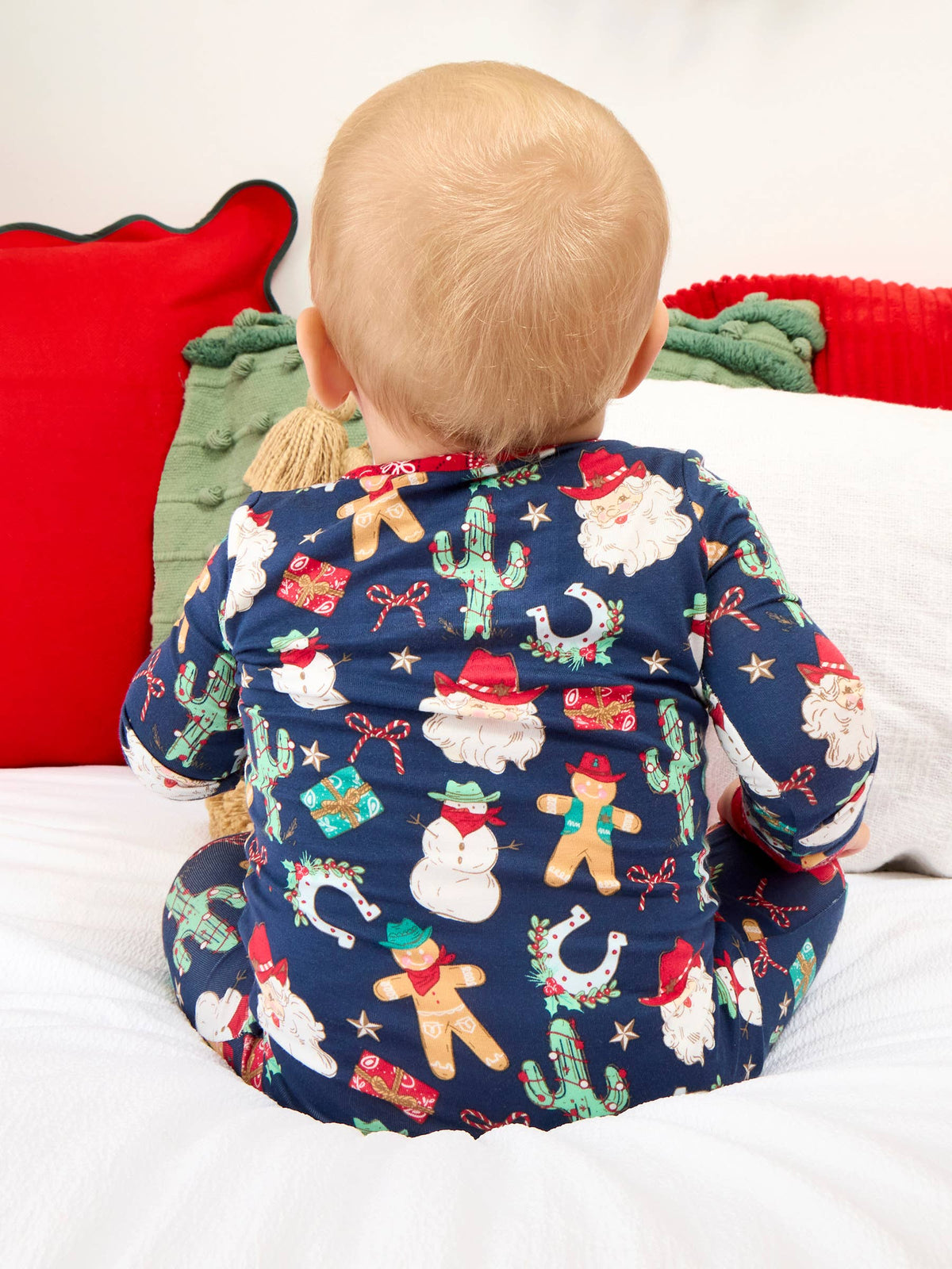 SoftSnooze™ Baby Bamboo Viscose Giddy Up Santa Western Christmas Convertible One Piece Footie Pajama