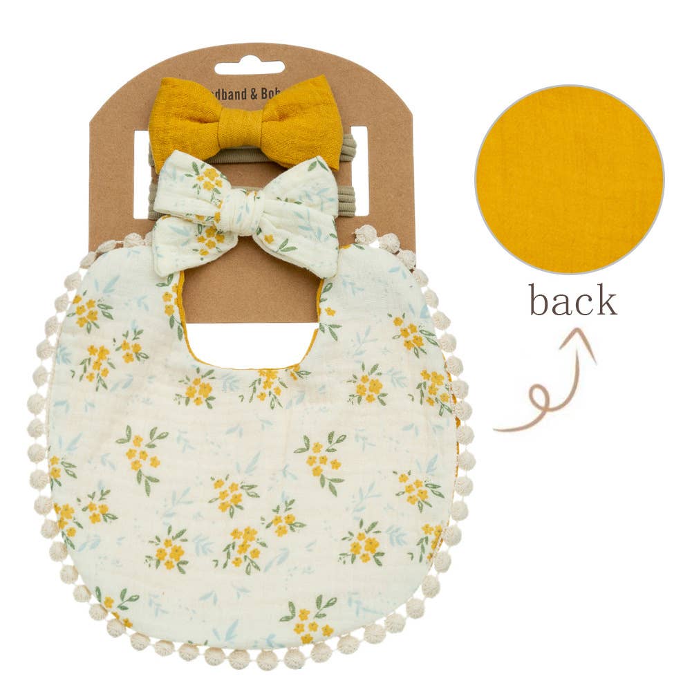 Baby Floral cotton Waterproofer Bib and Bows headband Sets