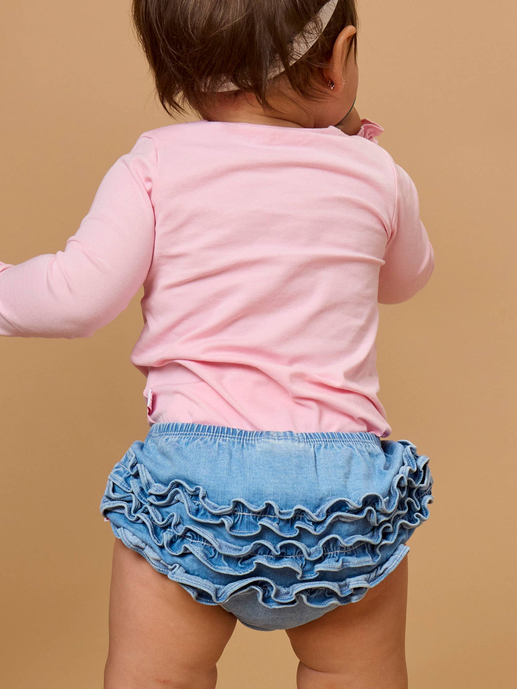 Baby Girls Light Wash Stretch Denim RuffleButt Bloomer