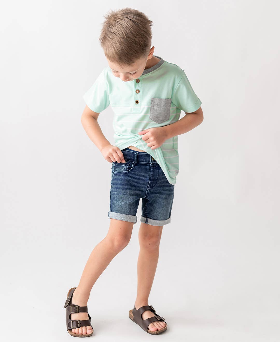 Boys Medium Wash Denim Stretch Denim Shorts