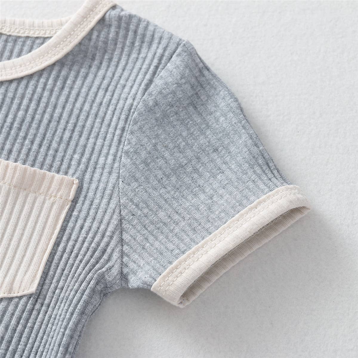 Contrast Binding Top & Shorts 2pcs Little Kid Outfit