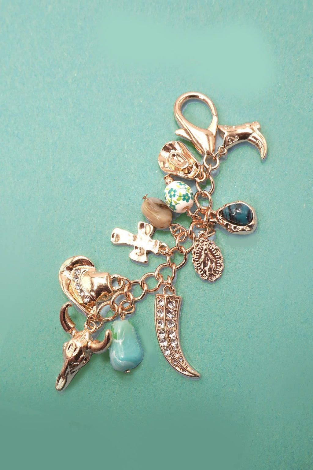 WESTERN PORCELAIN CROSS BOOT COWBOY HAT BAG CHARM | 80K010
