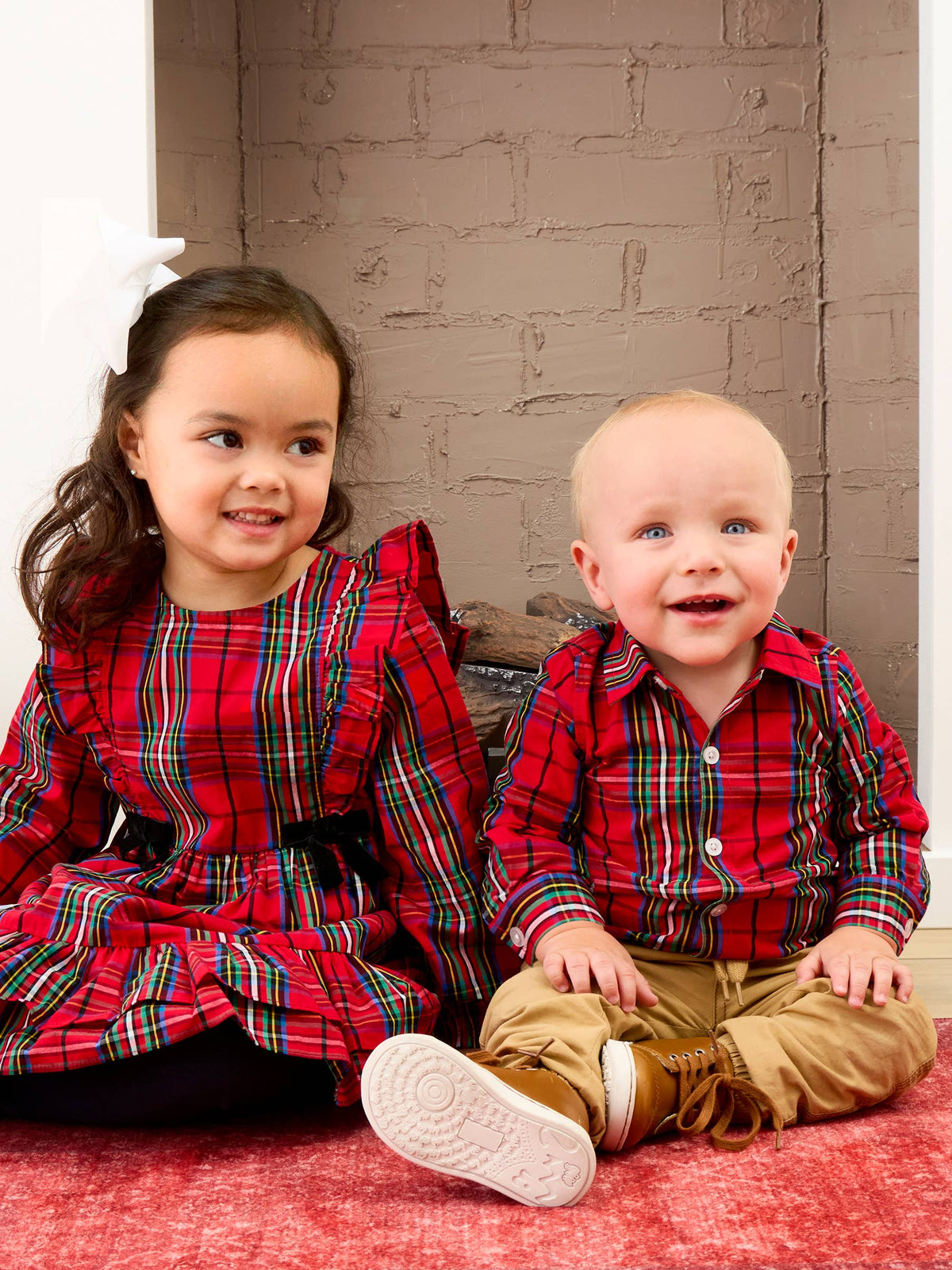 Baby Boys Red Nicholas Plaid Long Sleeve Button Down Bodysuit