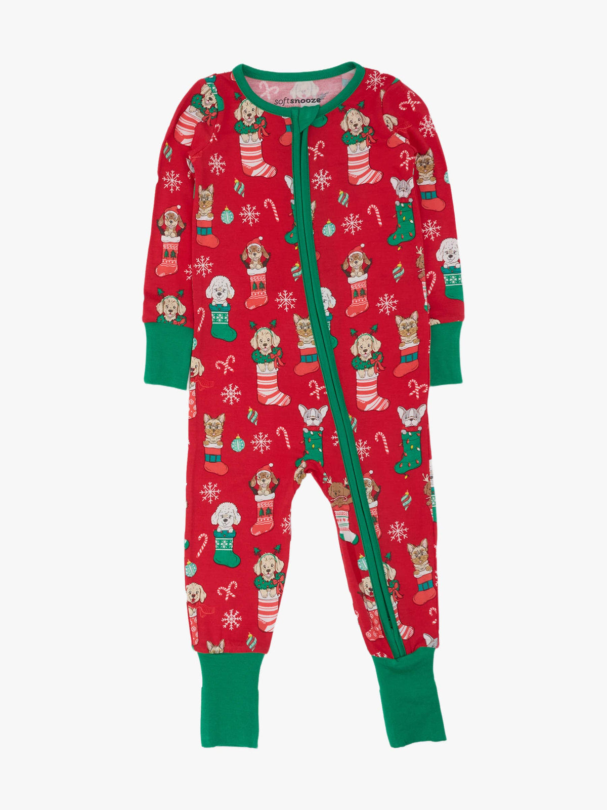 SoftSnooze™ Baby Bamboo Viscose Christmas Stocking Puppers Convertible One Piece Footie Pajama