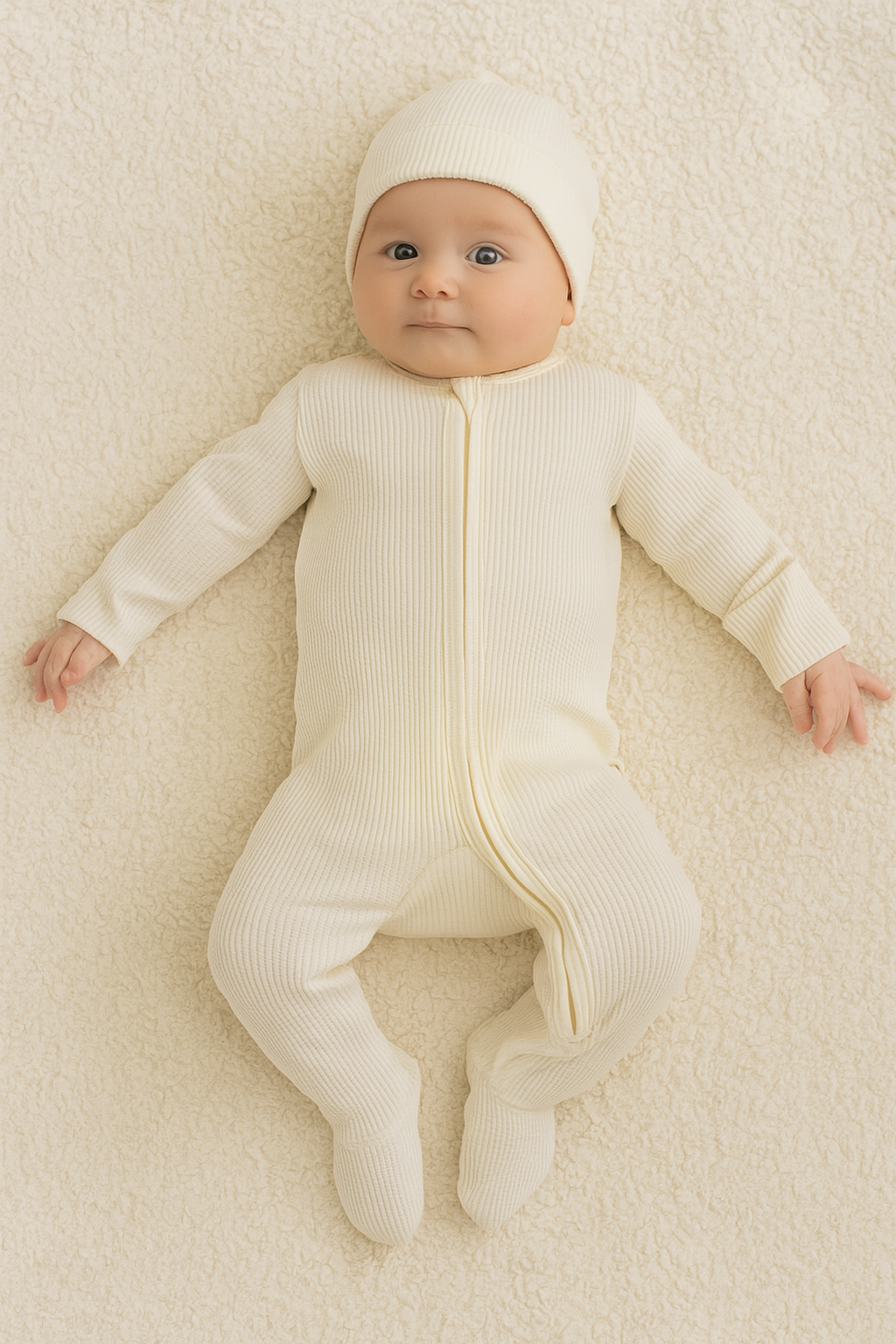 Baby Footie 2-Way Zipper – Organic Cotton Waffle Knit
