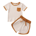 Contrast Binding Top & Shorts 2pcs Little Kid Outfit