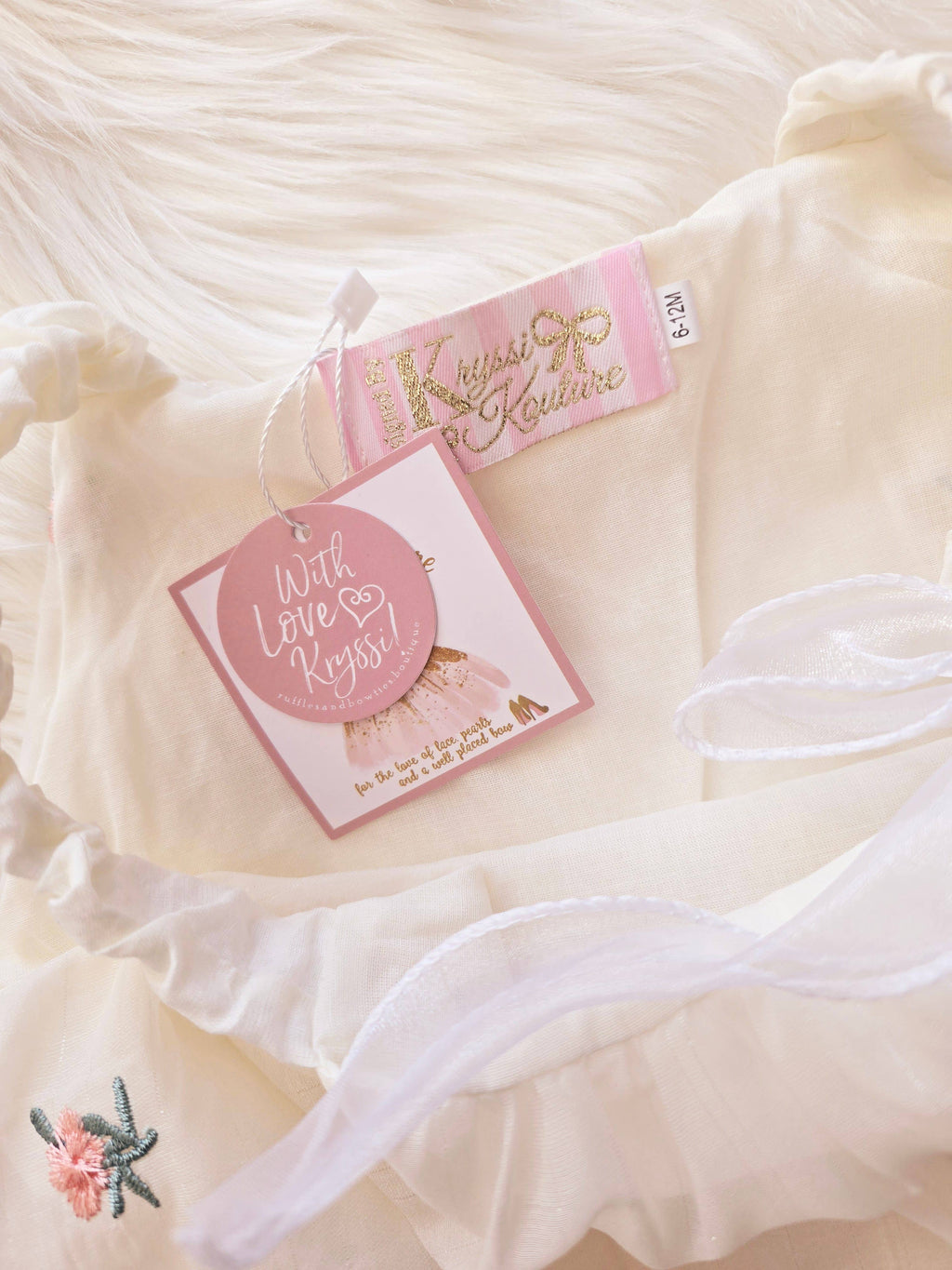 Baby Girls Birthday Ivory Dress with Peach Embroider Flowers