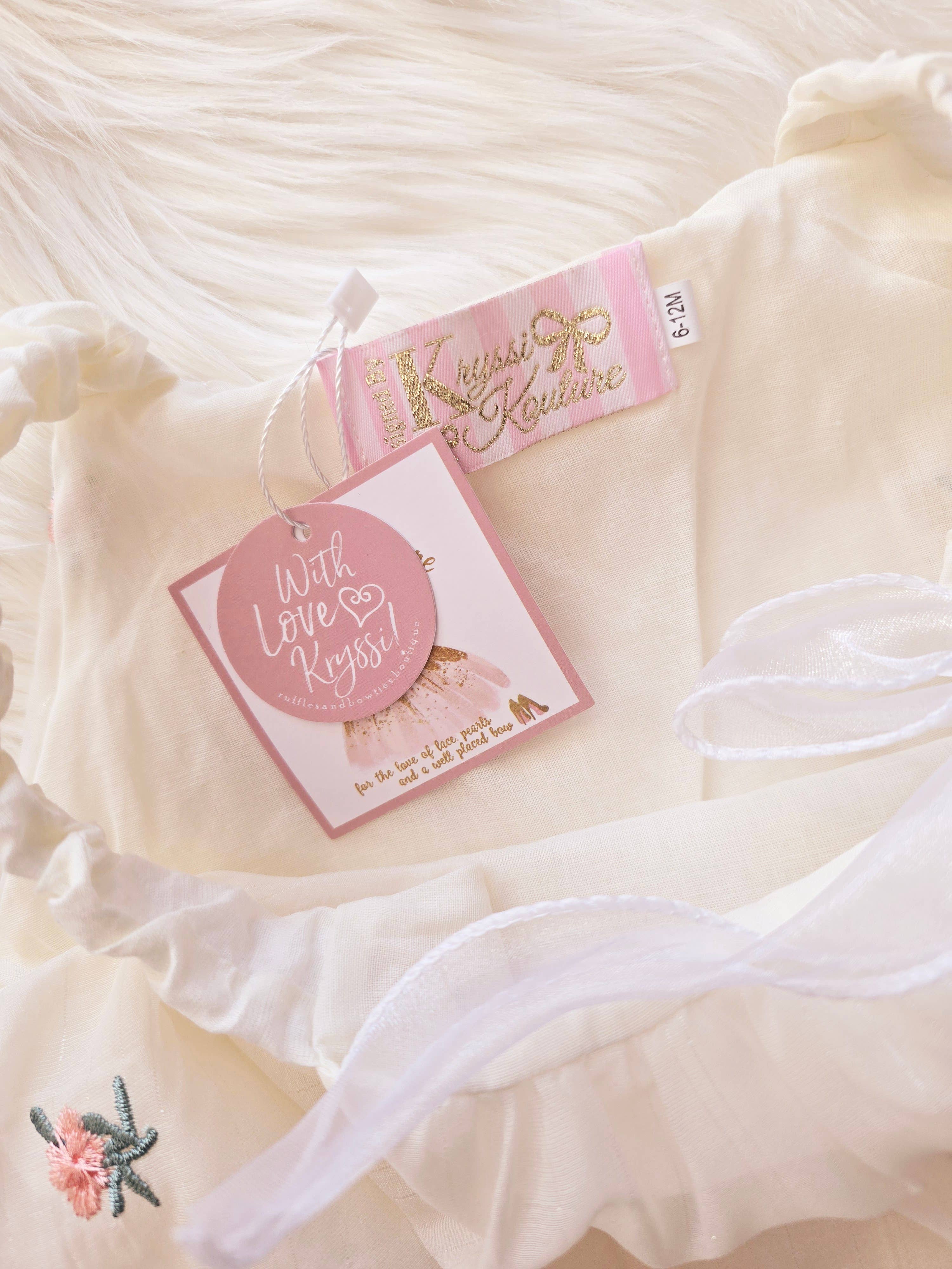 Baby Girls Birthday Ivory Dress with Peach Embroider Flowers