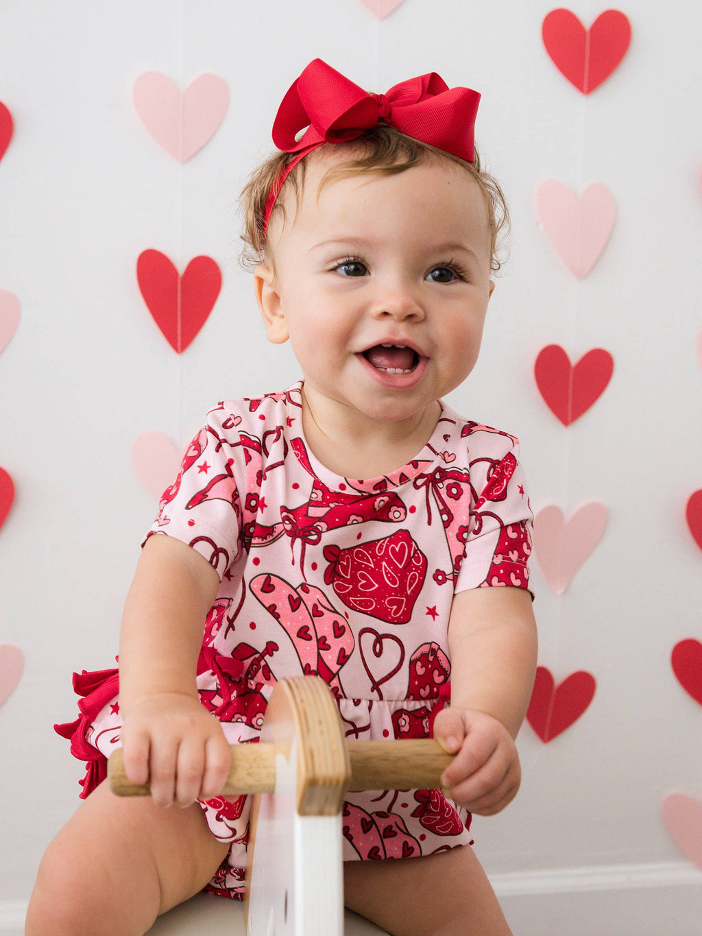 Baby Girls Lasso Love Knit Short Sleeve Bow Bubble Romper
