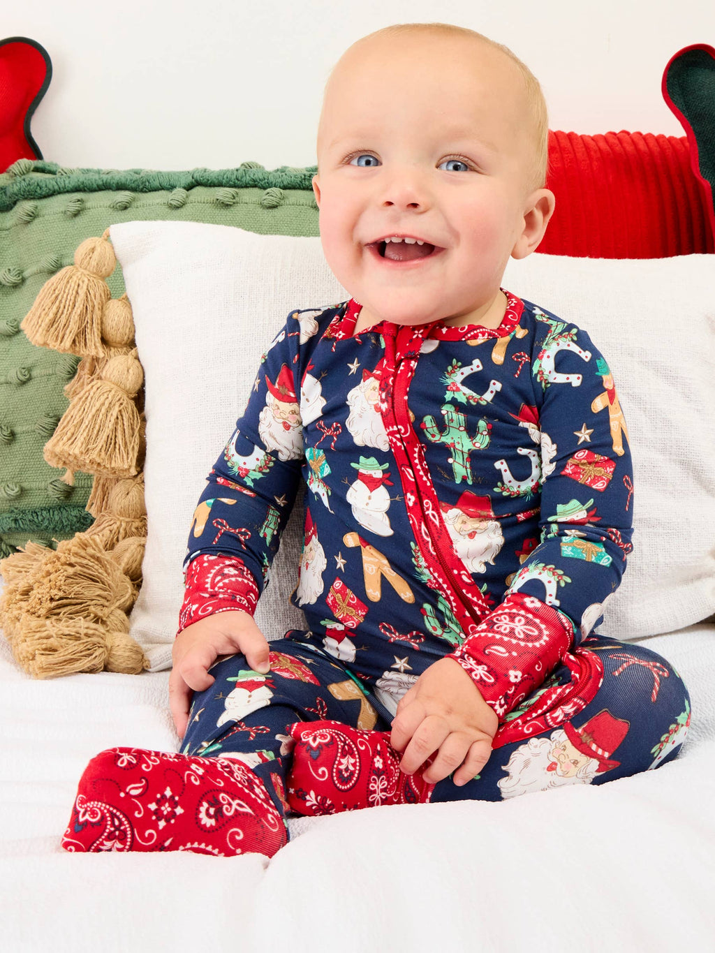 SoftSnooze™ Baby Bamboo Viscose Giddy Up Santa Western Christmas Convertible One Piece Footie Pajama