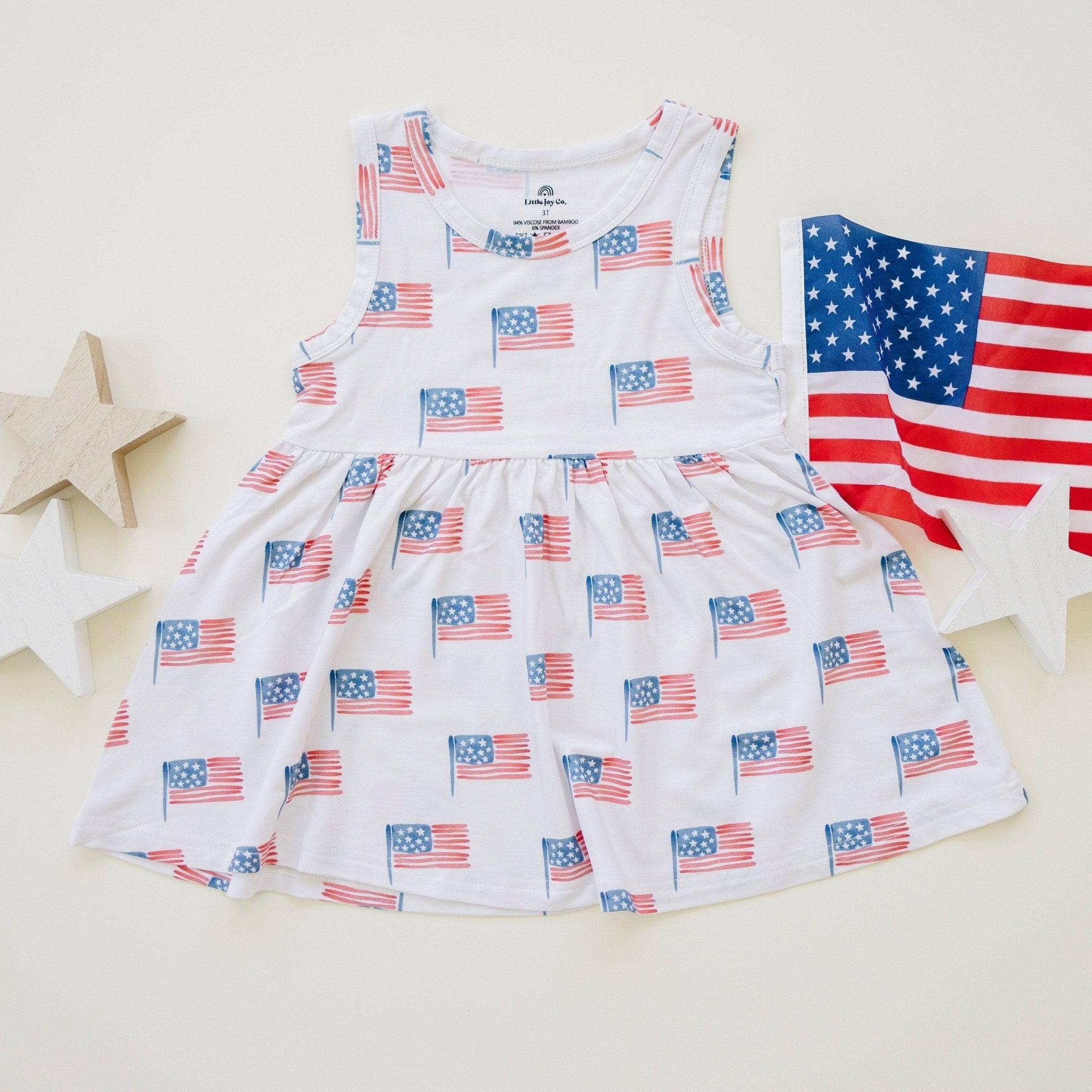 Flag Print Bamboo Peplum Top Bike Shorts 4th of July Girl