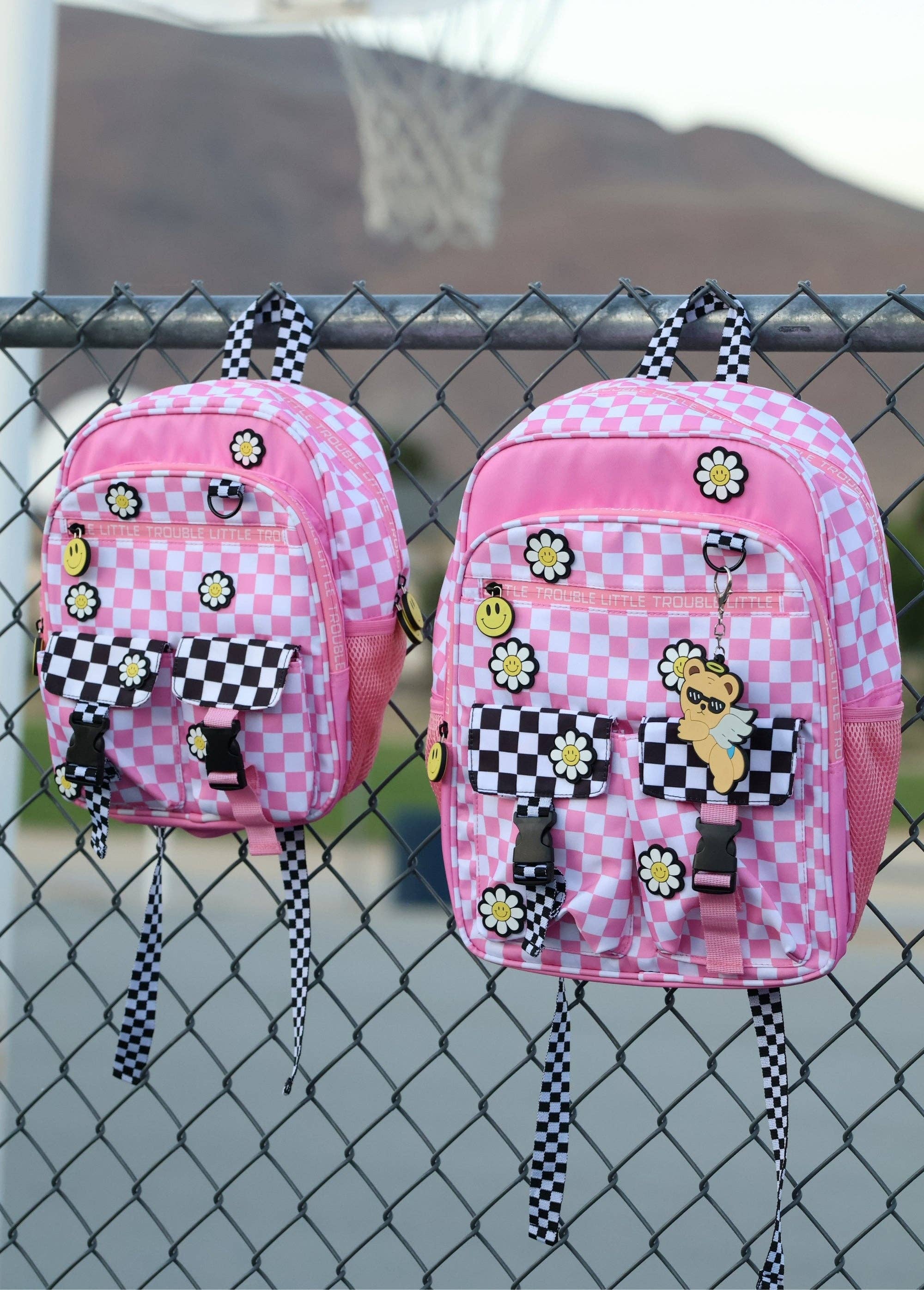 Mini Daisy Checker Pink Backpack little trouble