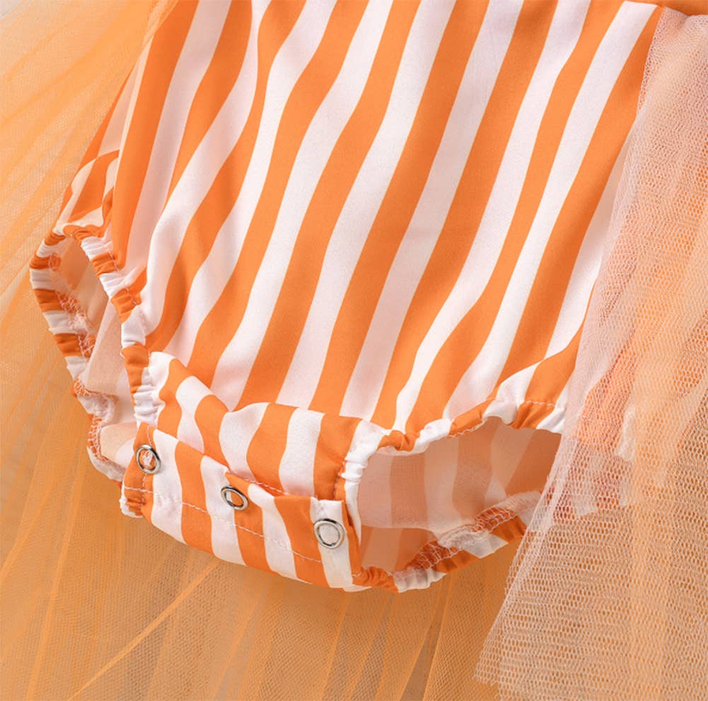 Orange Pumpkin Striped Tulle Skirt Romper Baby Girl Costume