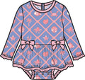 Baby Girls Tropical Trellis Long Sleeve One Piece Bow Peplum Rash Guard Swimsuit with Signature Rear Ruffles