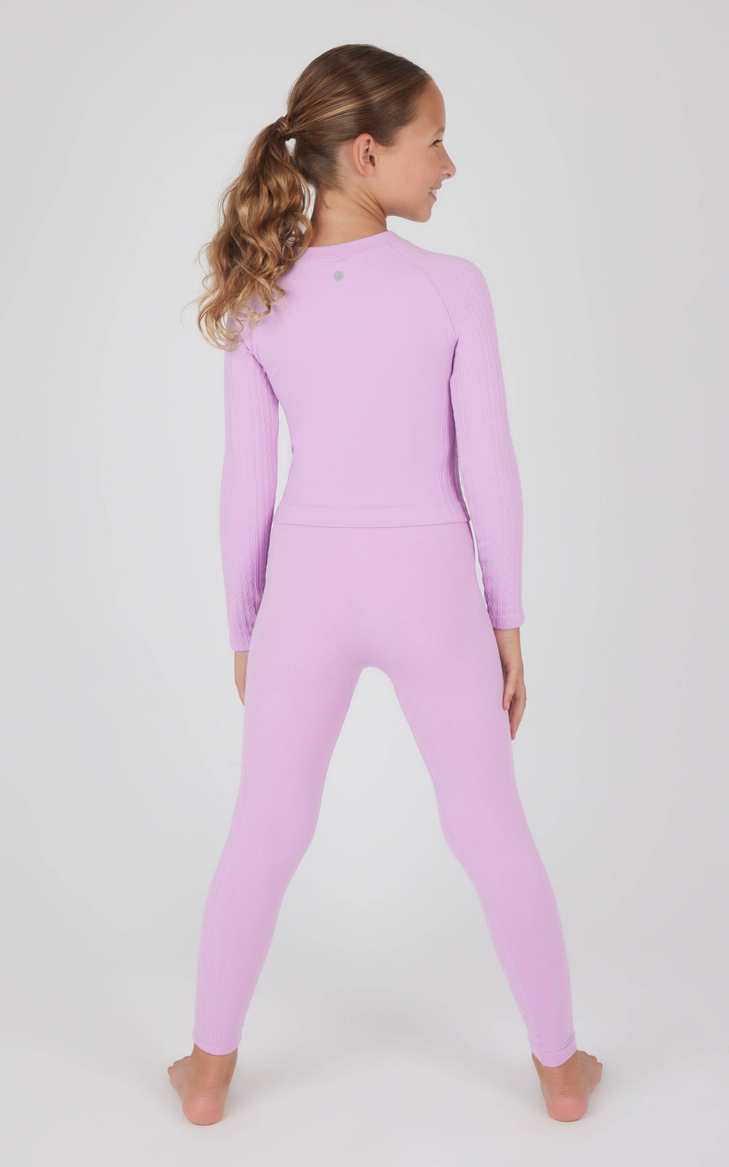 Girls Seamless Cable Knit Textured Leggings fair orchid color