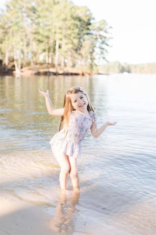 Girl  Swimsuits - Blue & Tan Floral - 1Pc