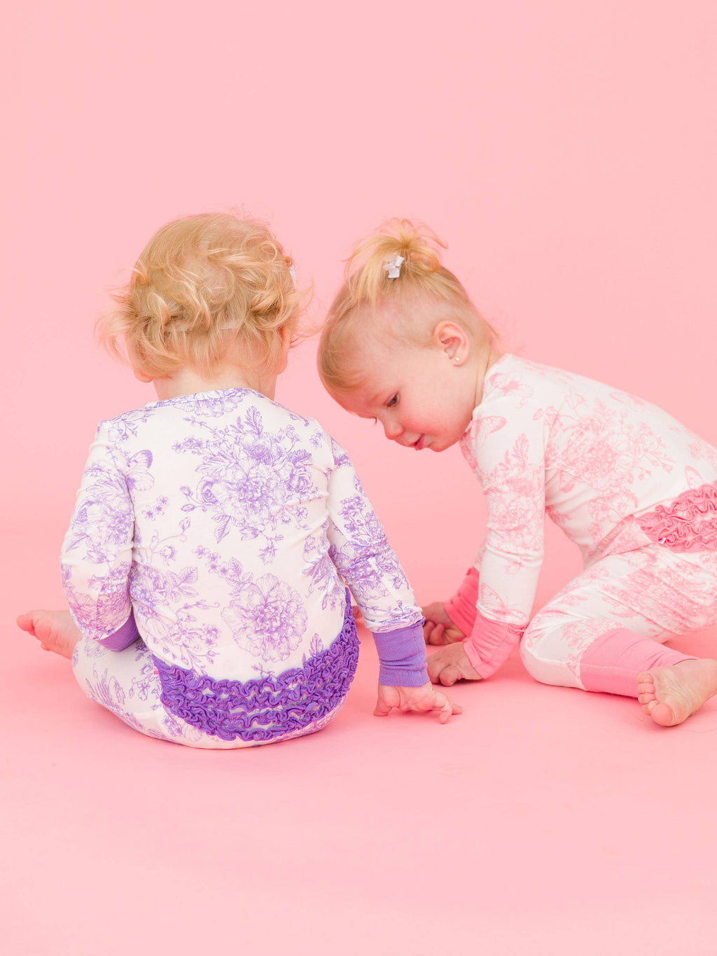 SoftSnooze™ Baby Girls Bamboo Viscose Wisteria Purple Butterfly Garden Toile Convertible Ruffle One Piece Footie Pajama