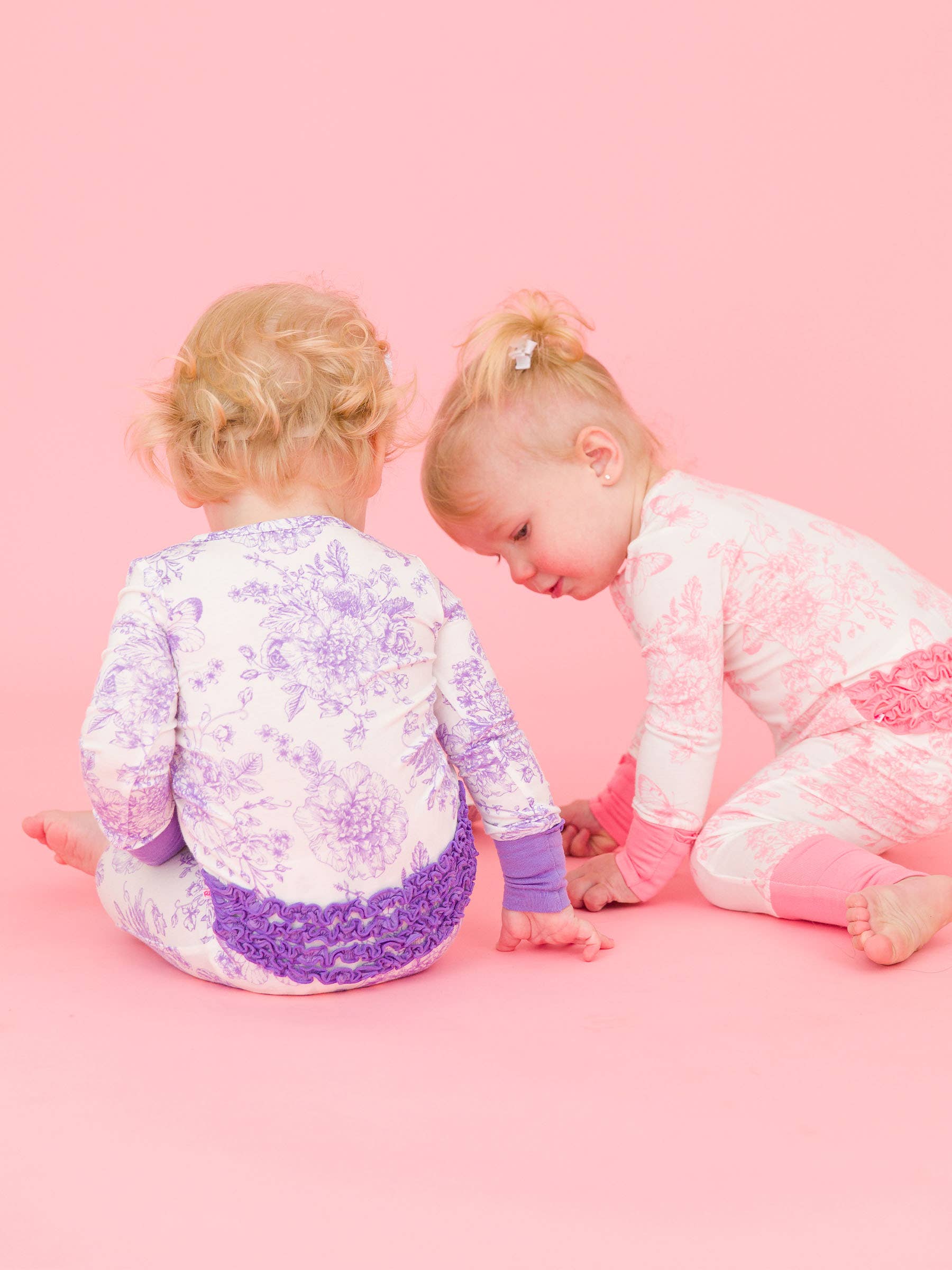 SoftSnooze™ Baby Girls Bamboo Viscose Wisteria Purple Butterfly Garden Toile Convertible Ruffle One Piece Footie Pajama