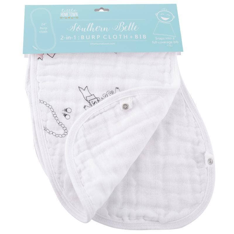 Southern Bell Baby Burp Cloth and Bib 2 in 1  Everyday Feeding Essential