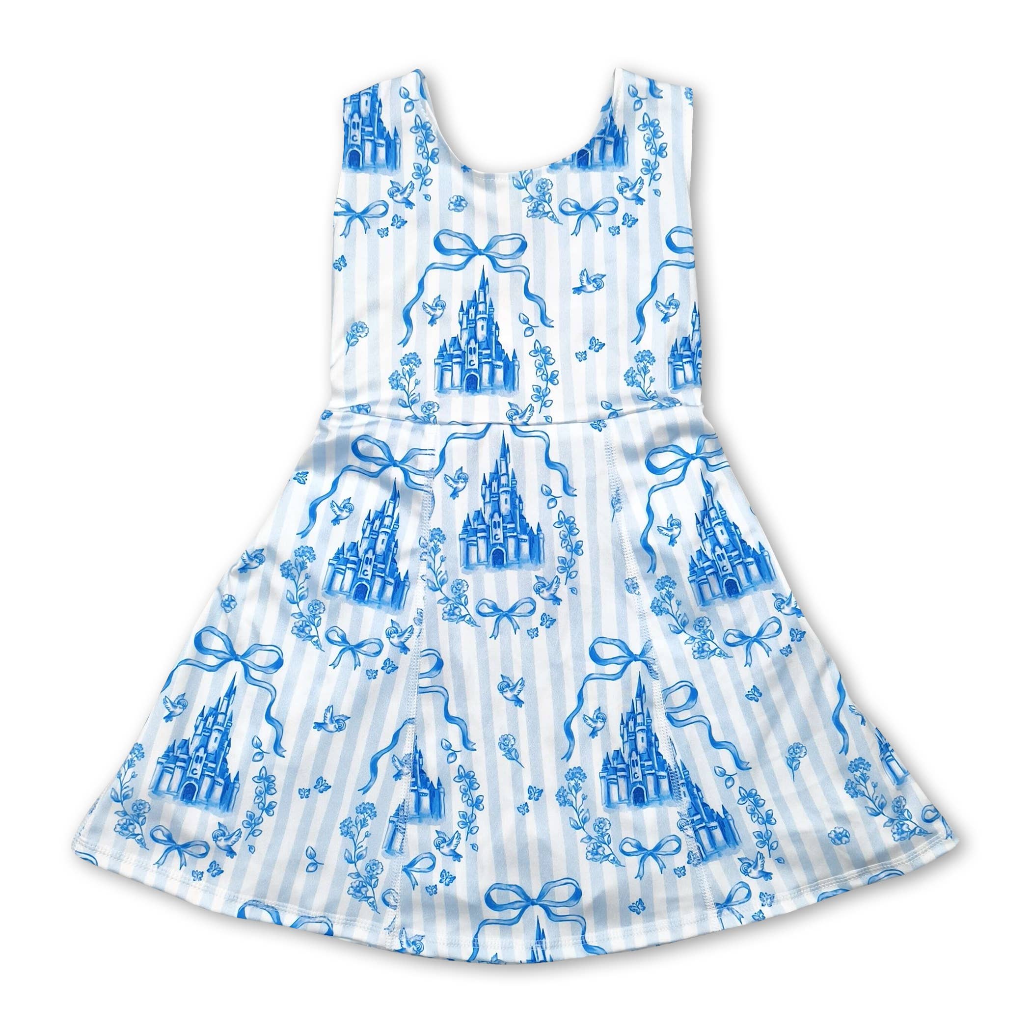 Sleeveless princess bow top skirt girls active wear set