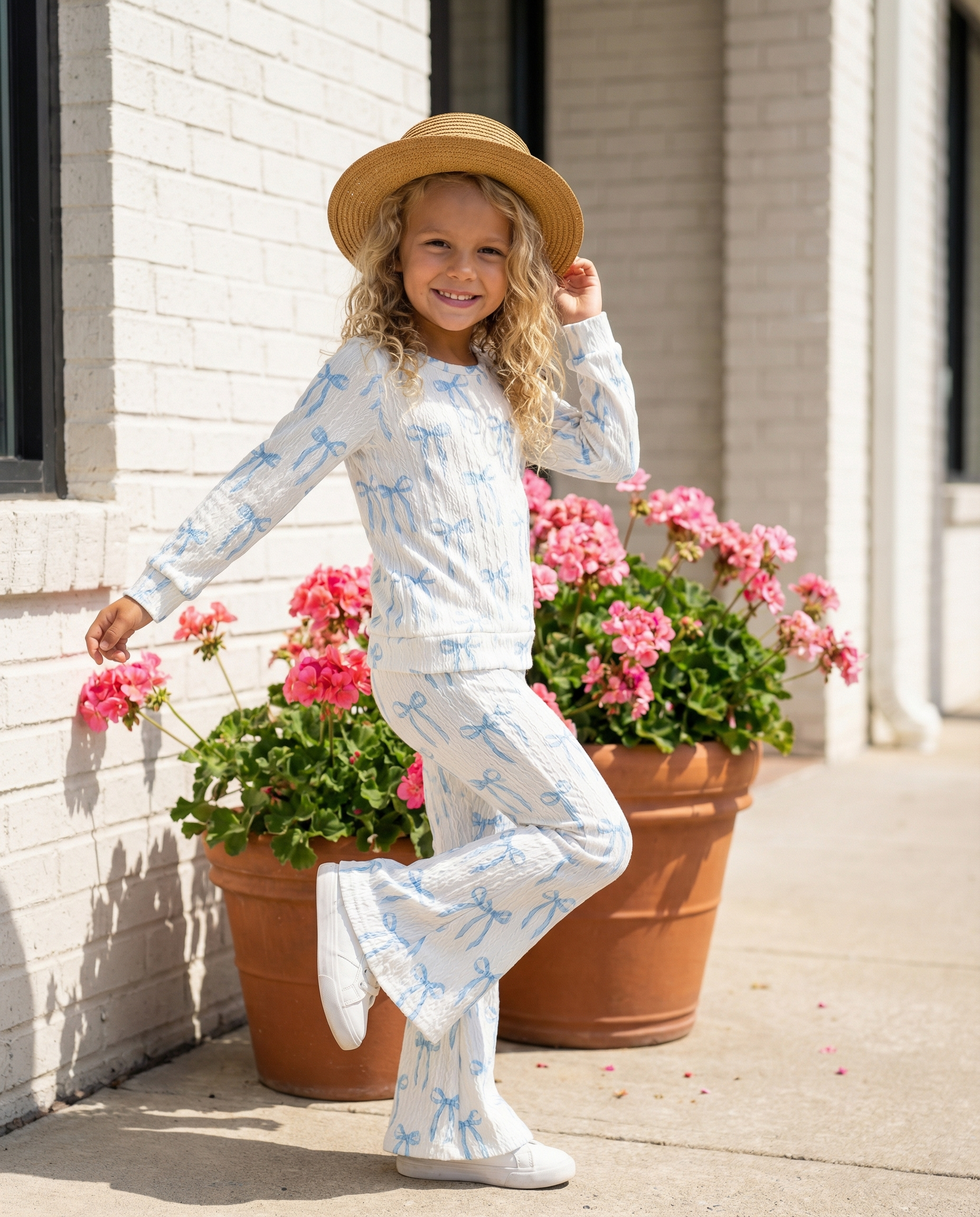 Girls Coquette Blue Bow Cable Knit Flare bottom Set