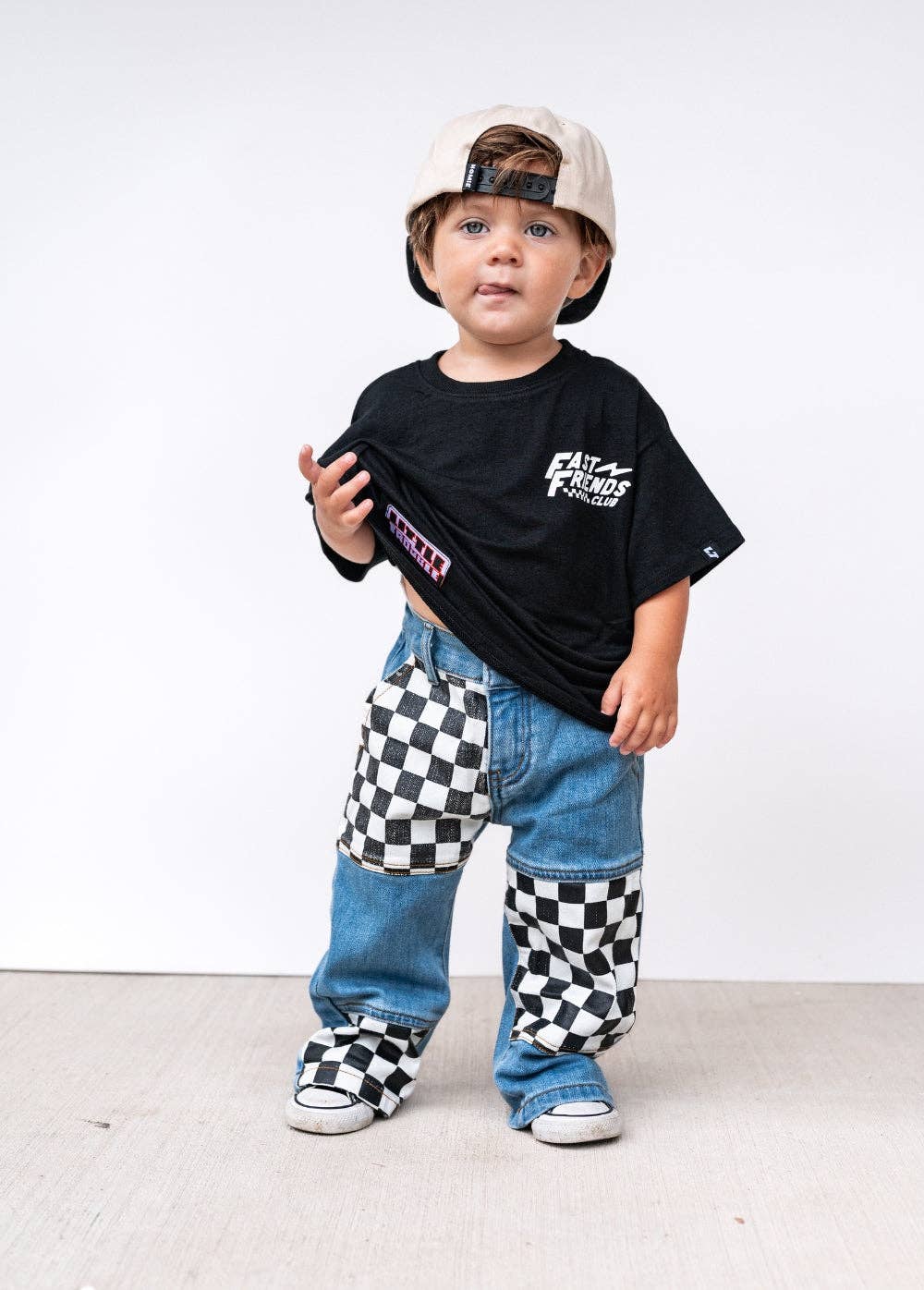 Checkered Patch Baggy Jeans