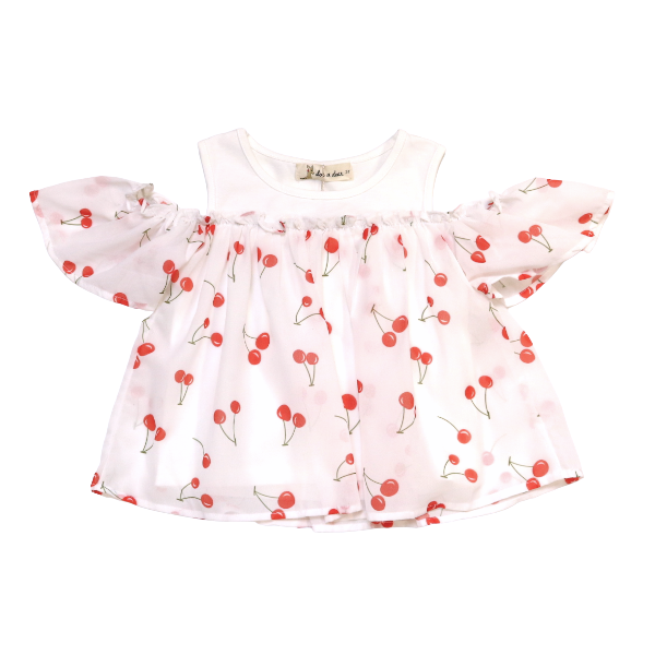 S70 20125 Cold Shoulder Cherry Ruffled Top