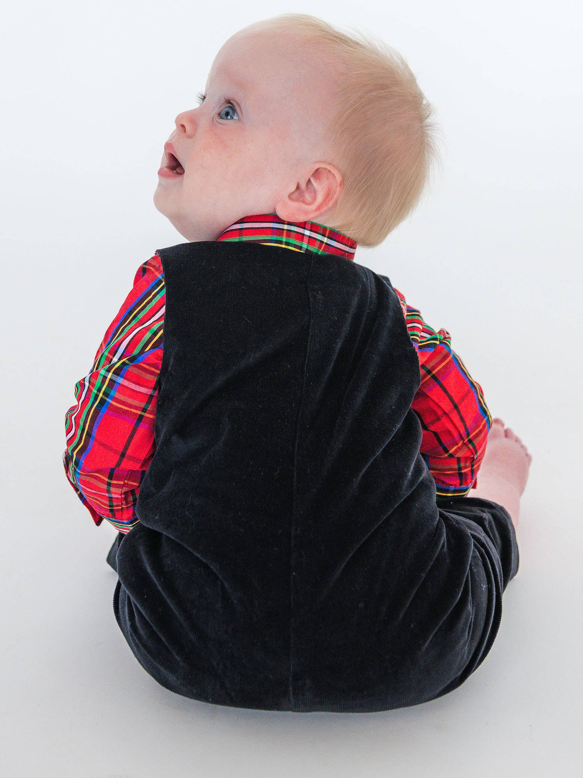 Baby Boys Red Nicholas Plaid Long Sleeve Button Down Bodysuit