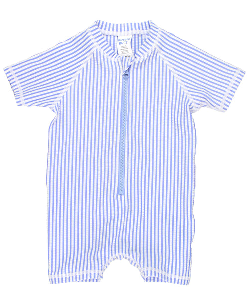 Baby Boys Periwinkle Blue Seersucker Short Sleeve One Piece Rash Guard Swimsuit