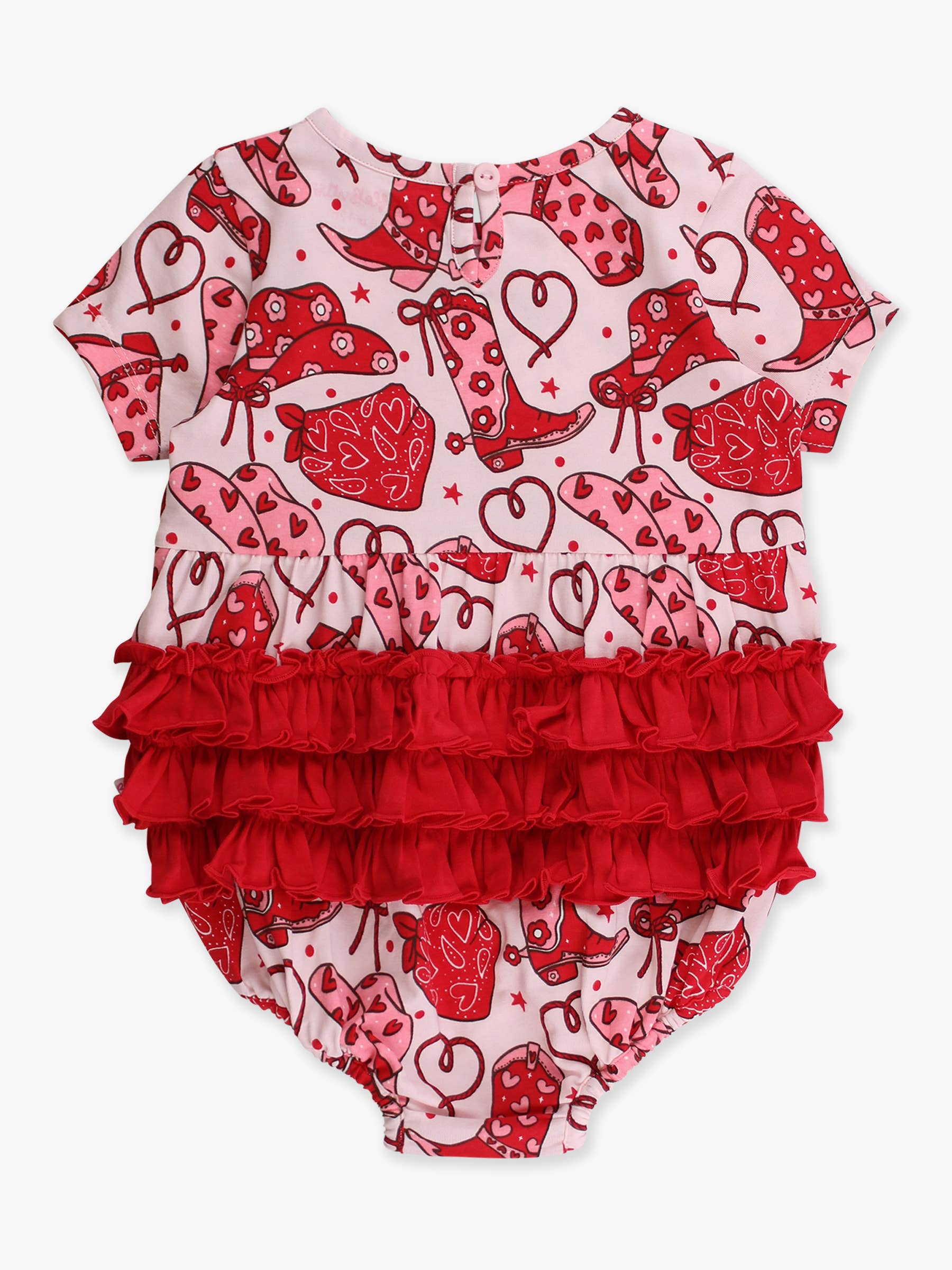Baby Girls Lasso Love Knit Short Sleeve Bow Bubble Romper