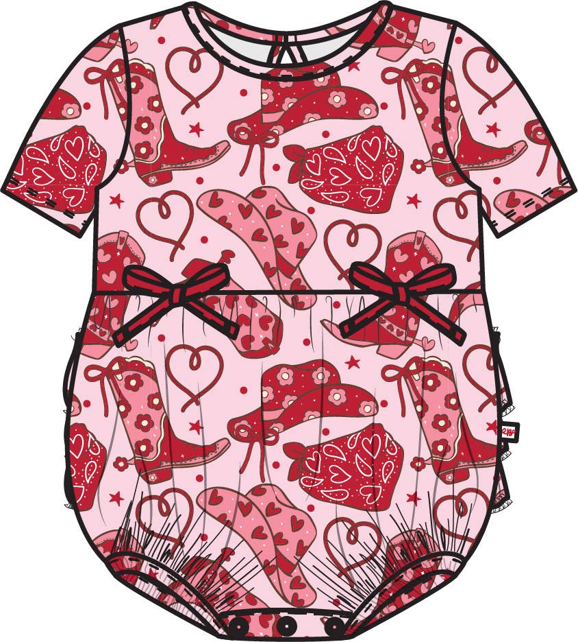 Baby Girls Lasso Love Knit Short Sleeve Bow Bubble Romper