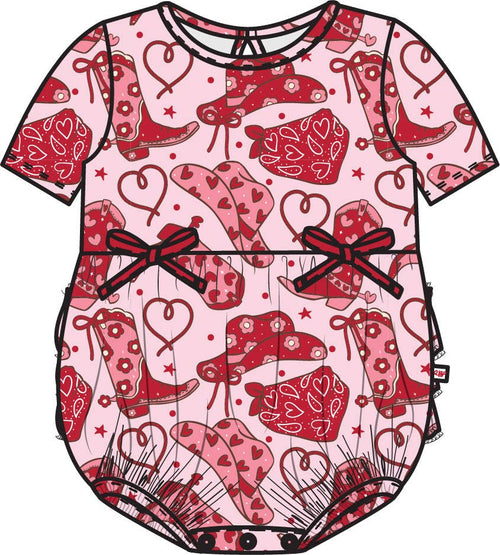 Baby Girls Lasso Love Knit Short Sleeve Bow Bubble Romper