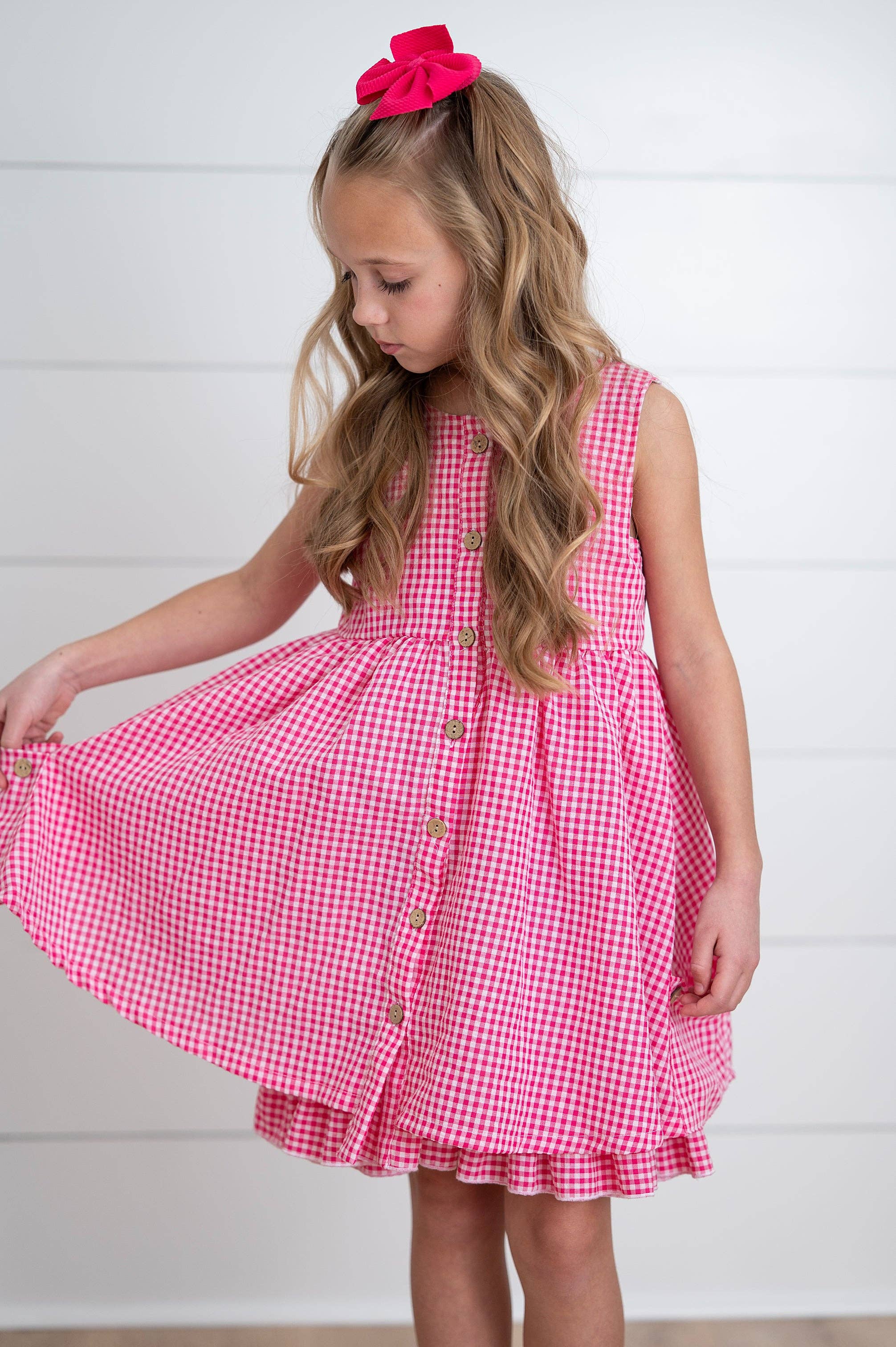Kids Brooke Hot Pink Gingham Check Pocket Summer Dress RUNWAY