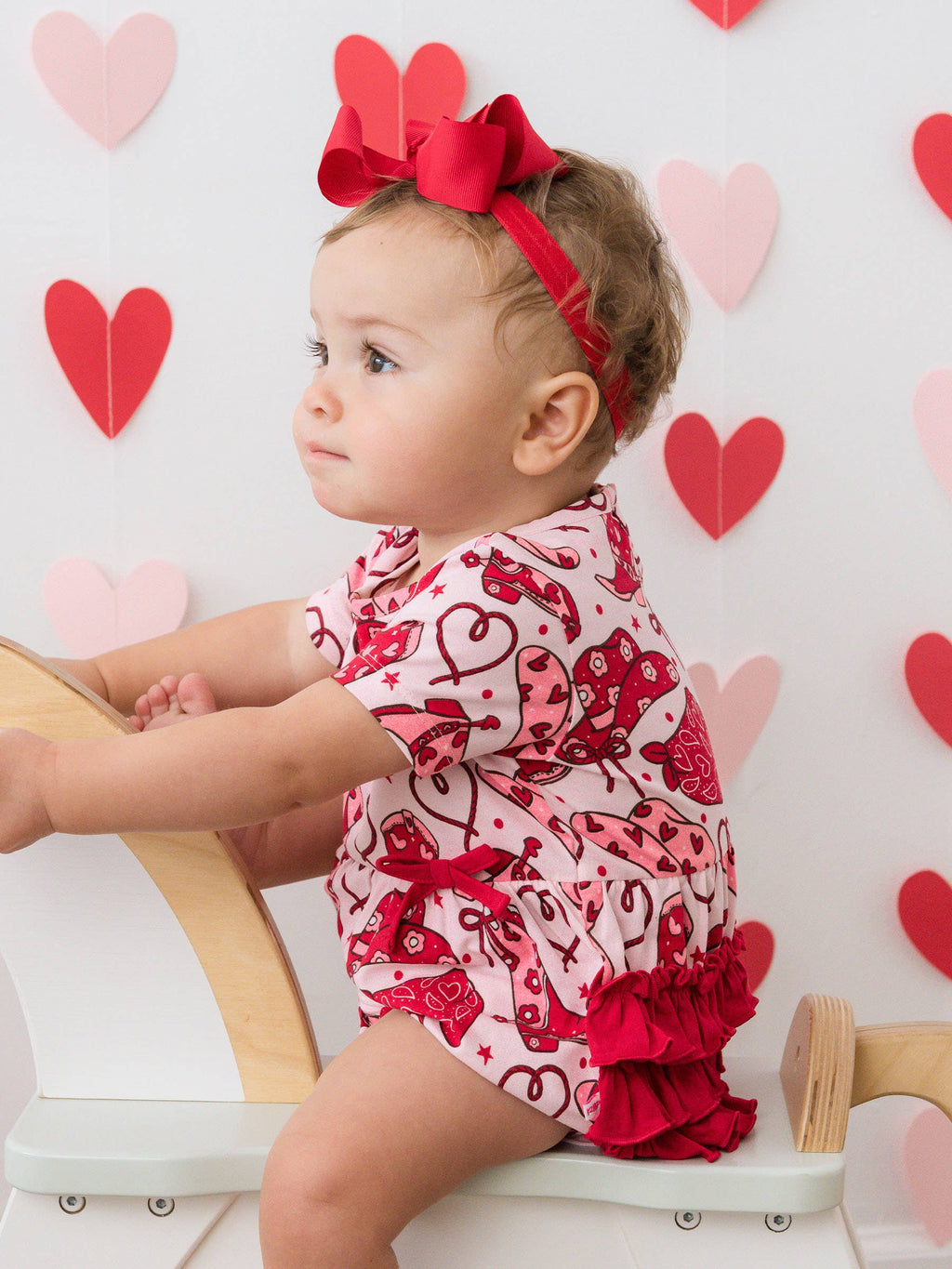 Baby Girls Lasso Love Knit Short Sleeve Bow Bubble Romper