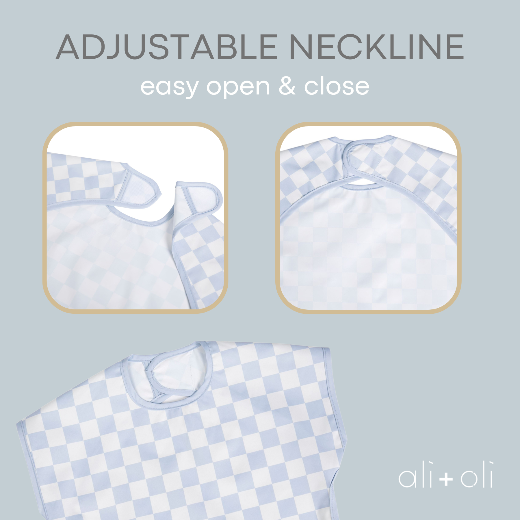 Smock Bib for Baby & Toddler Short Sleeve (Blue Checkers)