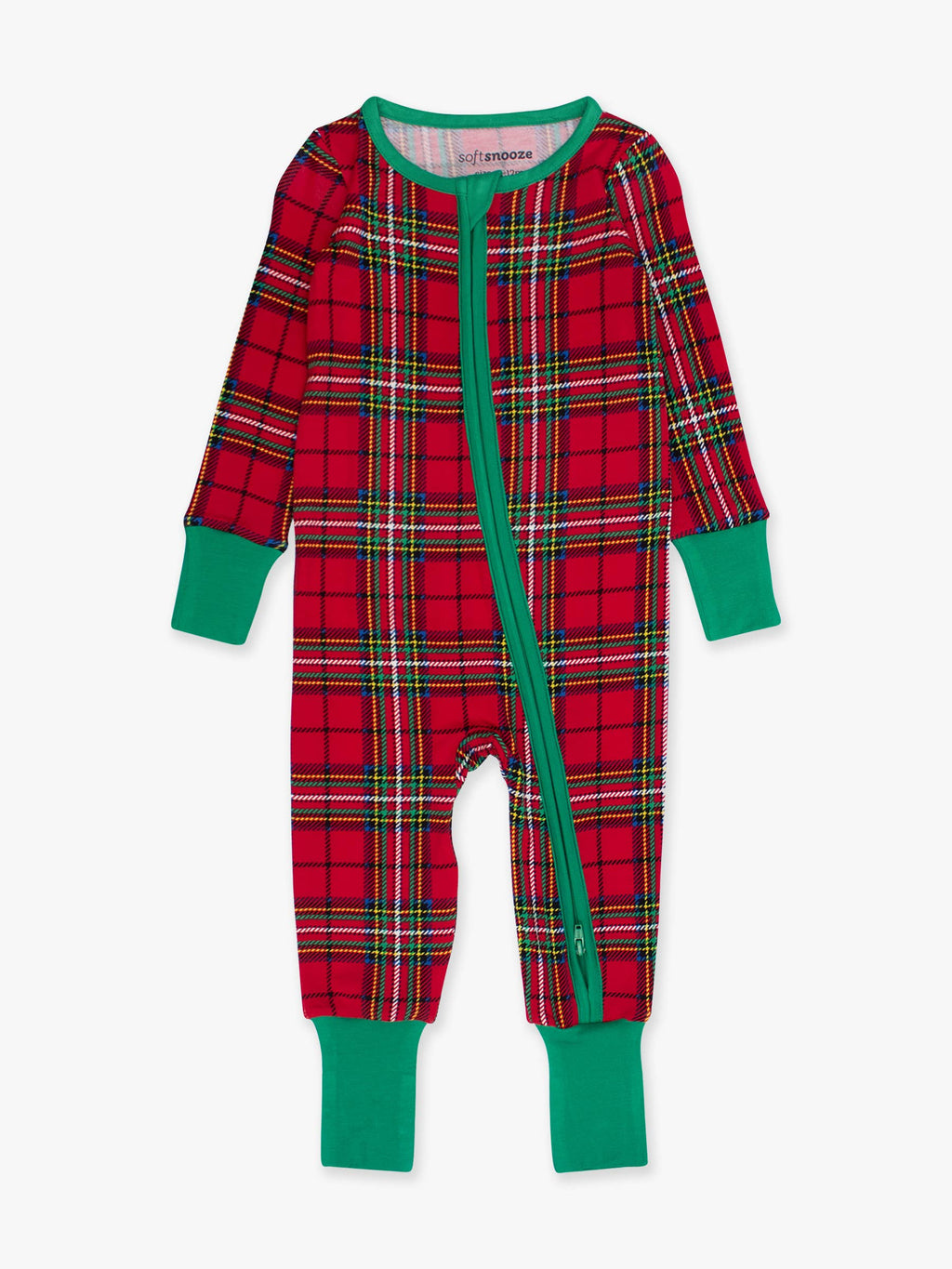 SoftSnooze™ Baby Bamboo Viscose Red Nicholas Plaid Convertible One Piece Footie Pajama