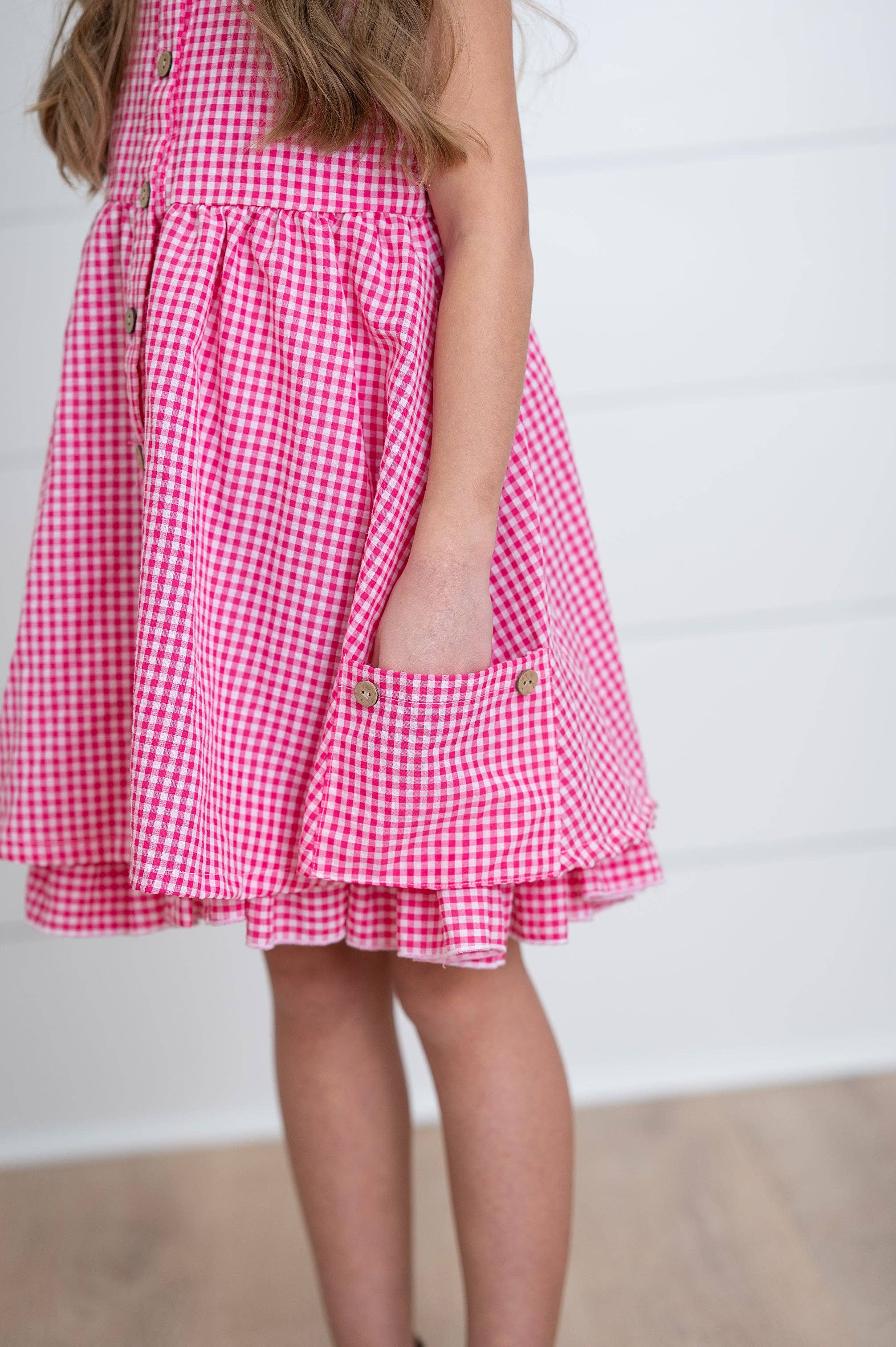 Kids Brooke Hot Pink Gingham Check Pocket Summer Dress RUNWAY