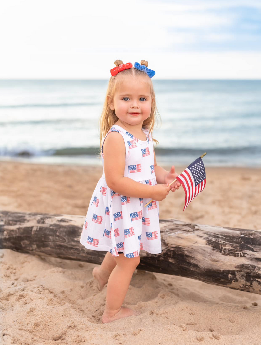 Flag Print Bamboo Peplum Top Bike Shorts 4th of July Girl