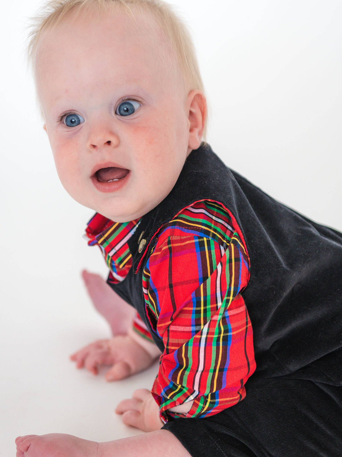 Baby Boys Red Nicholas Plaid Long Sleeve Button Down Bodysuit