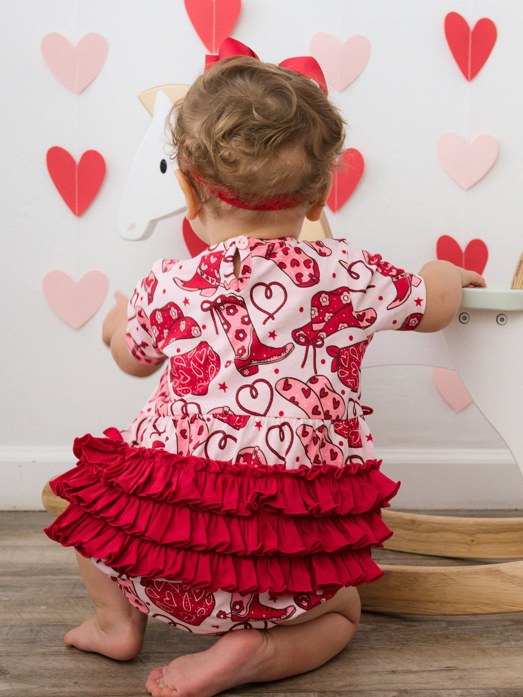 Baby Girls Lasso Love Knit Short Sleeve Bow Bubble Romper