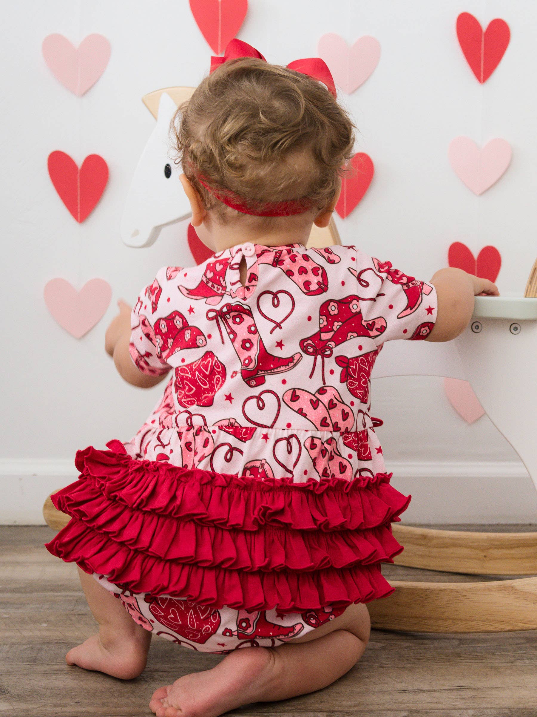 Baby Girls Lasso Love Knit Short Sleeve Bow Bubble Romper