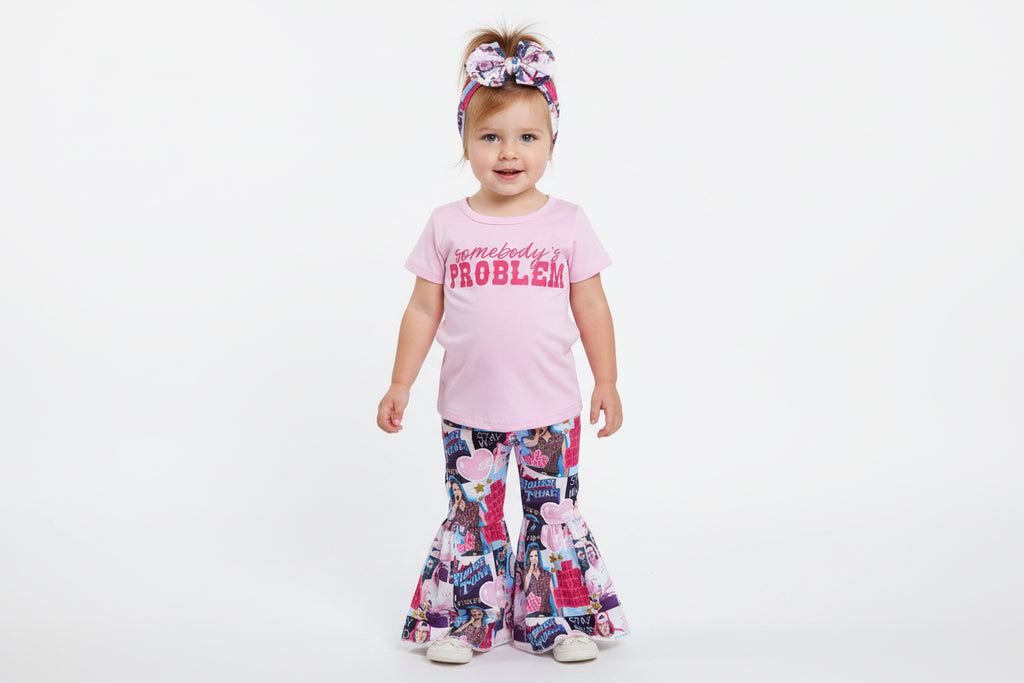 Somebody's problem pink shirt bell bottom pants kids girls singer clothing set