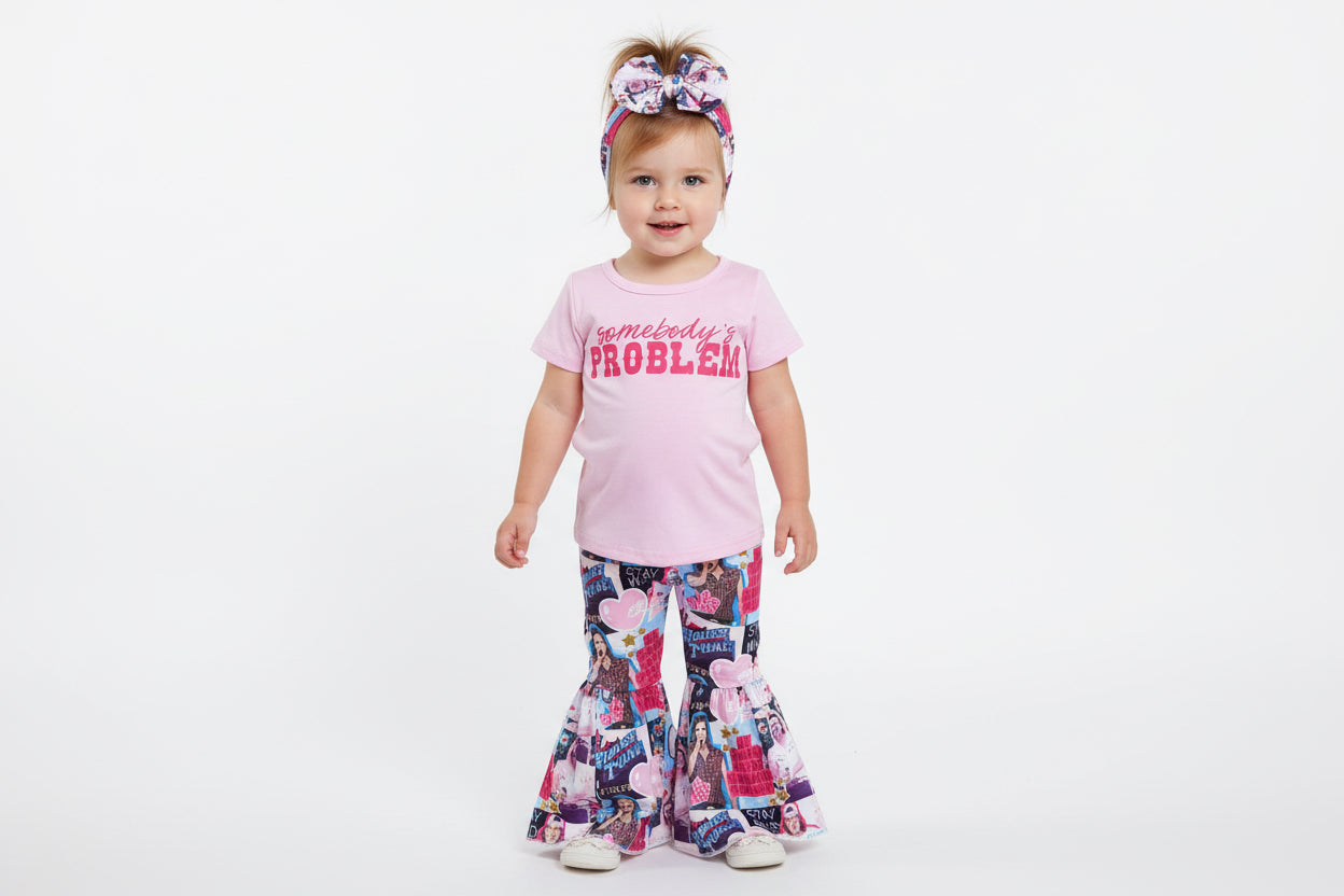 Somebody's problem pink shirt bell bottom pants kids girls singer clothing set