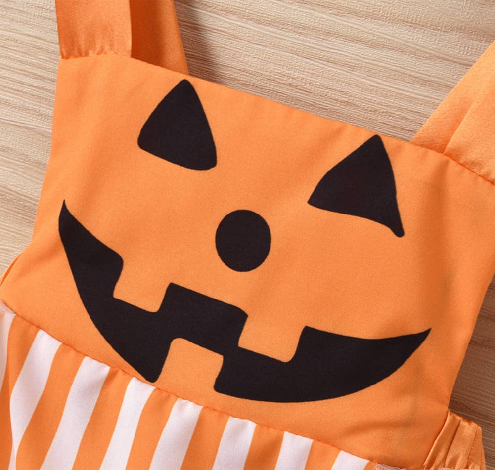 Orange Pumpkin Striped Tulle Skirt Romper Baby Girl Costume