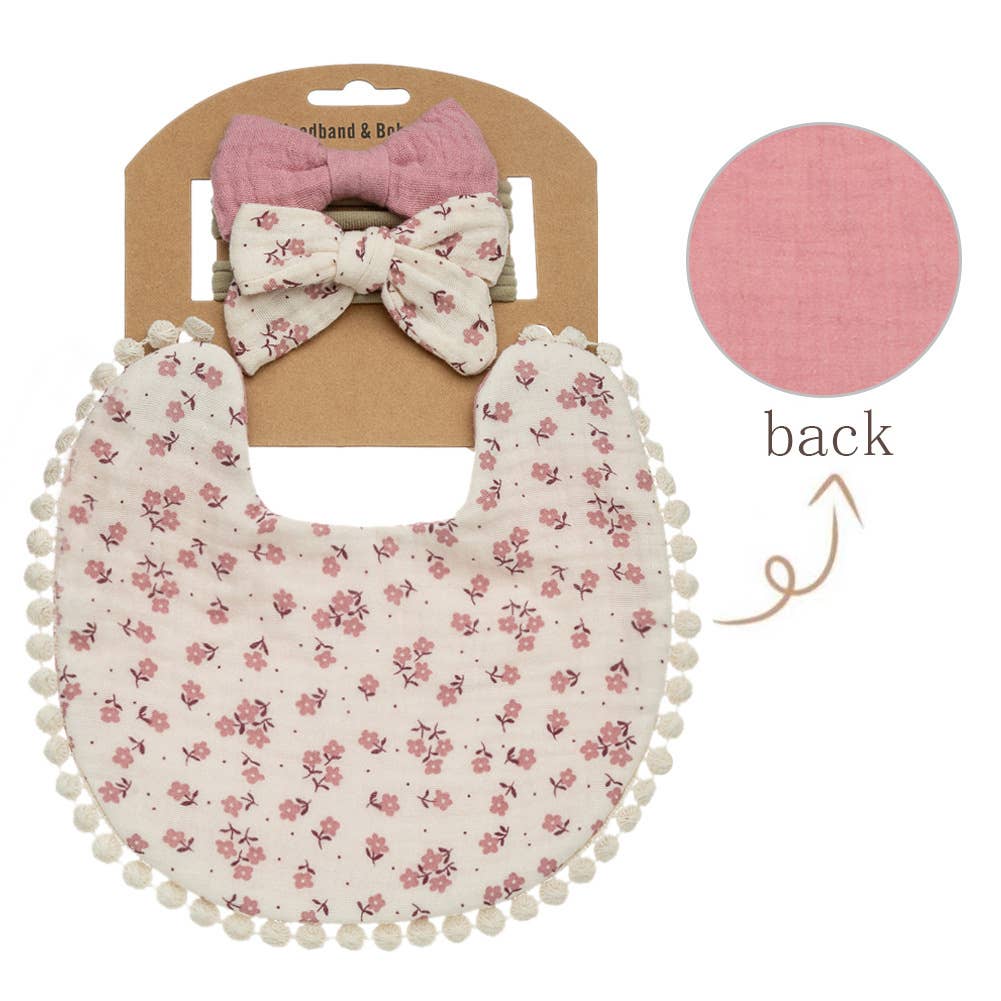 Baby Floral cotton Waterproofer Bib and Bows headband Sets