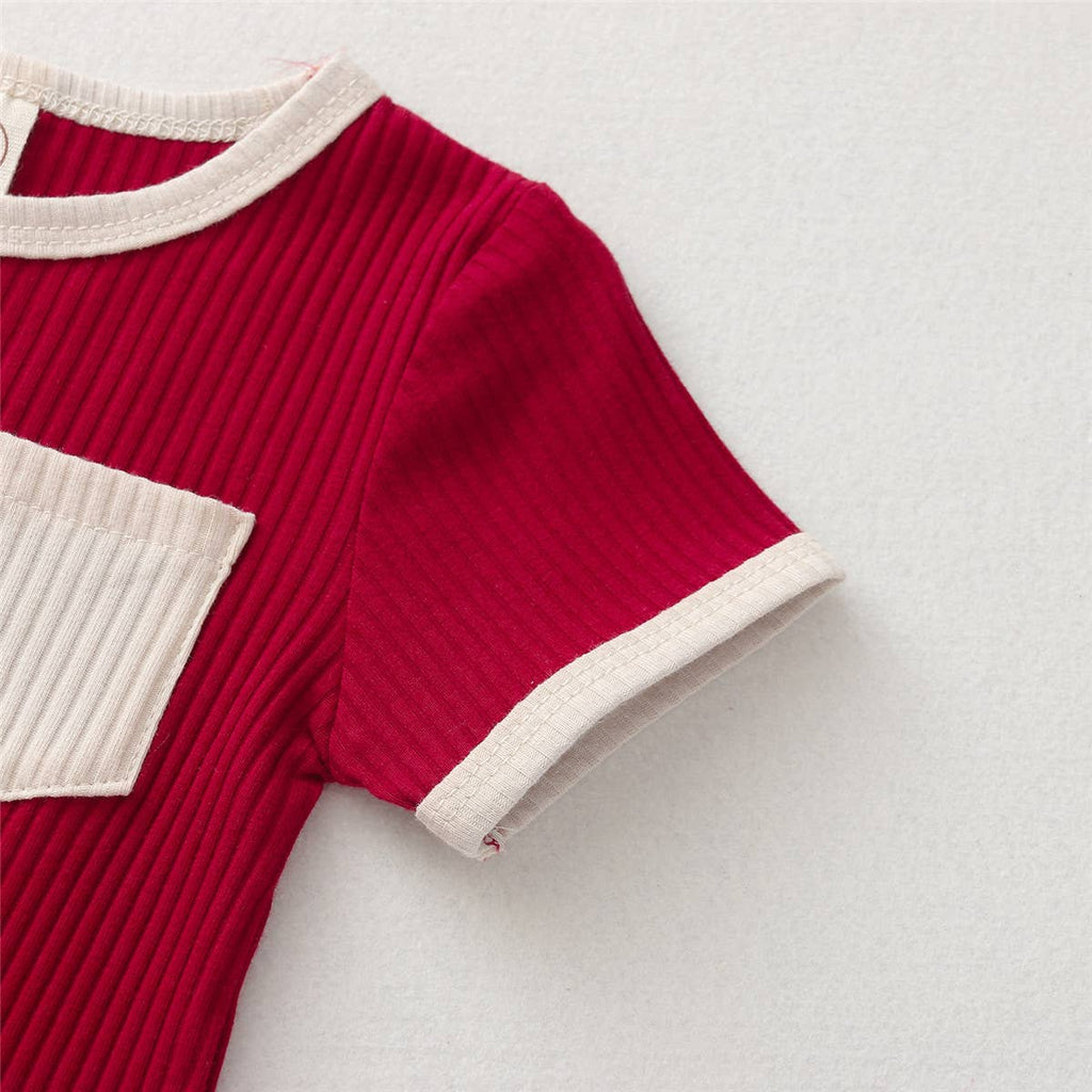 Contrast Binding Top & Shorts 2pcs Little Kid Outfit