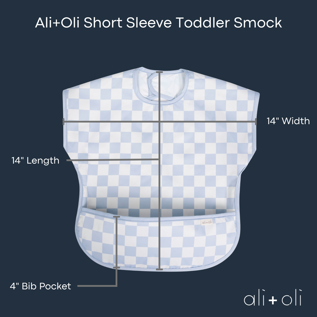 Smock Bib for Baby & Toddler Short Sleeve (Blue Checkers)