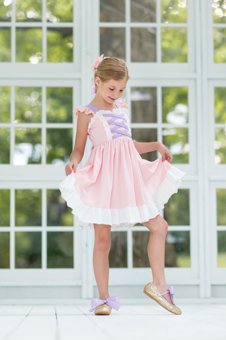Girls Rapunzel cotton Princess everyday dress twirl pink