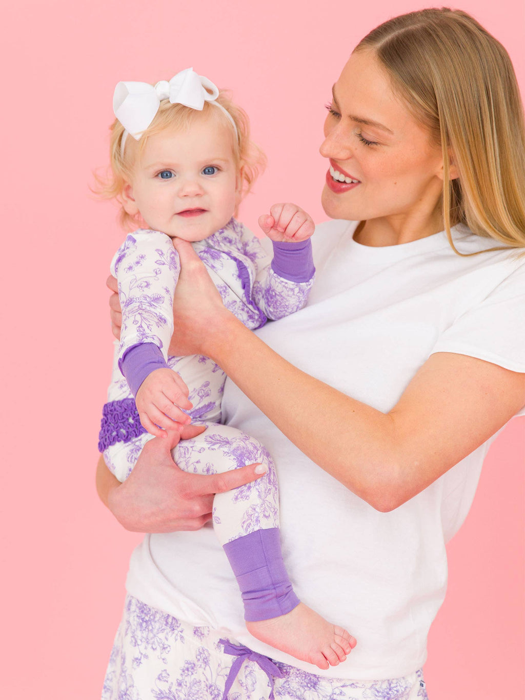 SoftSnooze™ Baby Girls Bamboo Viscose Wisteria Purple Butterfly Garden Toile Convertible Ruffle One Piece Footie Pajama